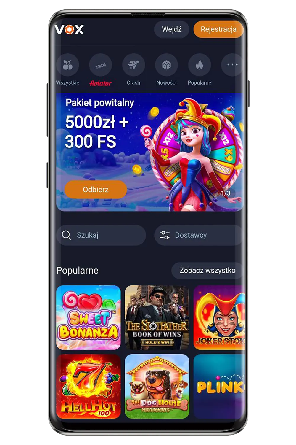 Zrzut ekranu z oficjalnej strony kasyna Vox